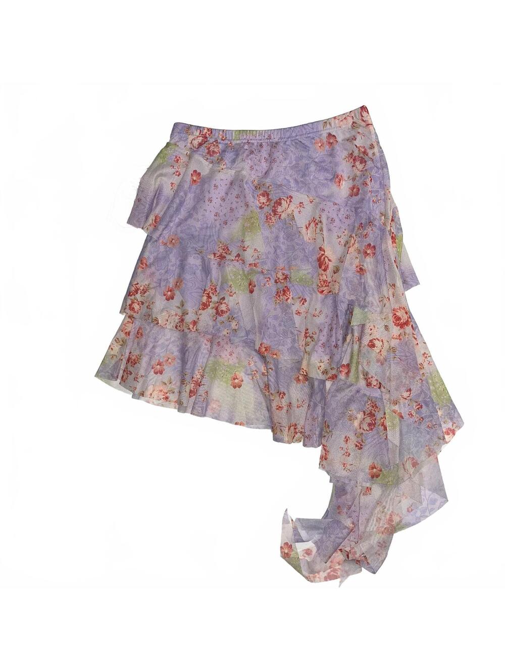 Angie Purple Floral Mesh Asymmetrical Ruffle Skirt Size Small NWT - Picture 2 of 6